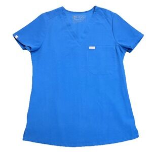 FIGS Catarina Scrub Top Womens XS Blue Stretch Side Slit Hem V Neck Classic Fit